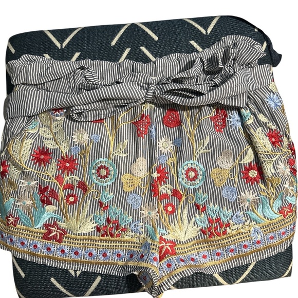 Hummingbird High Waist Embroidered Shorts - Red, Blue, Yellow - Picture 5 of 5